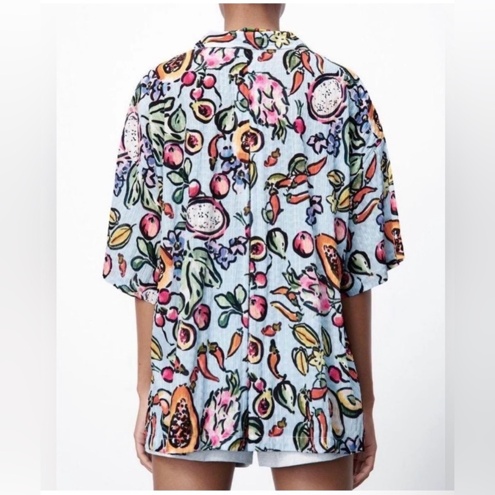 Not for sale ZARA Blue Fruit Print Oversized Shirt Size XL (A24) - Picture 3 of 9